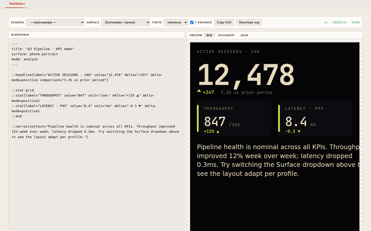 Weave Playground - markdown blocks rendering to a live SVG graphic